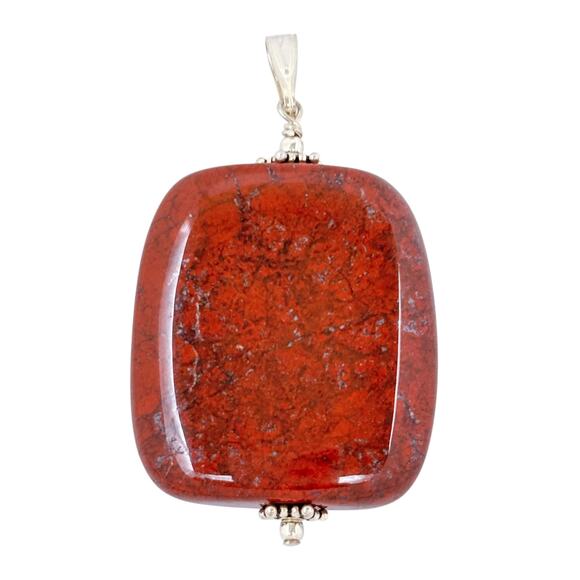 Chunky Red Moss Agate Pendant | Vintage Sterling Silver 925 - Picture 2 of 7